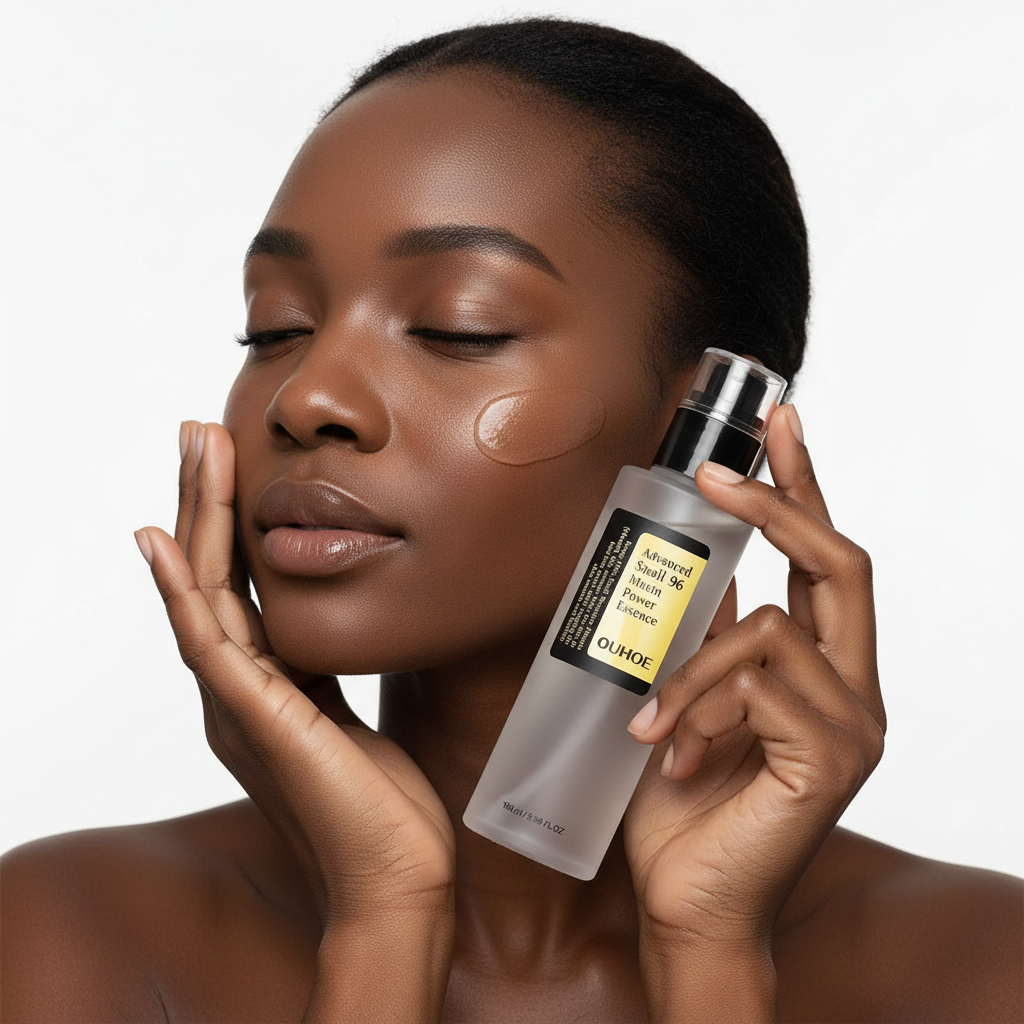 Black Woman Applying Snail Mucin Essence